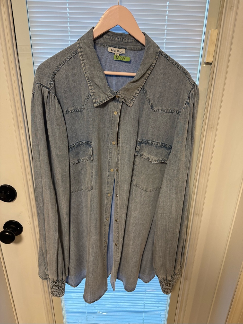 3X- Light Wash Denim Button-Up Shirt - Unbranded